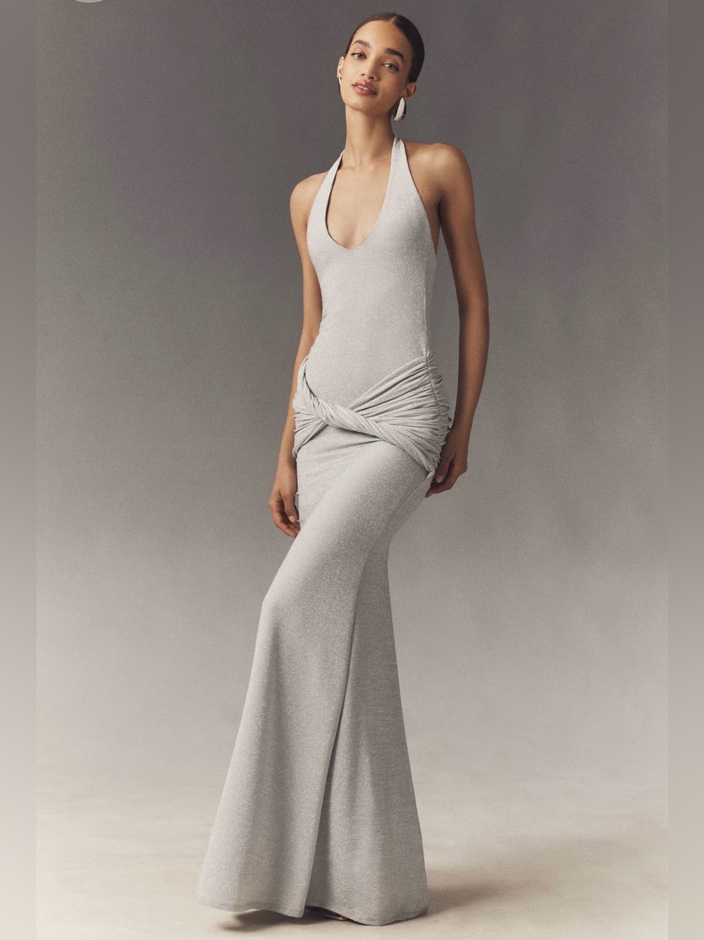 NWT Delfi Collective Soraya Metallic IceBlue Halter Maxi Dress Anthropologie (M) - Picture 3 of 12